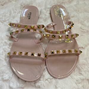 Steven By Steve Madden Women's Jelly‎ Sandal Flats Size 6.5 Pink Gold Studded